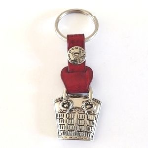 Brighton Silver Handbag Red Leather Key Ring Vintage